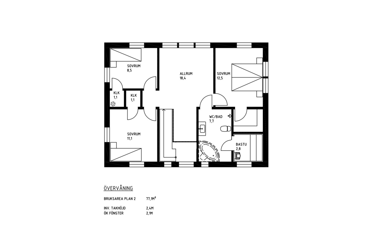 Planlösning övre plan Branta backen 6G