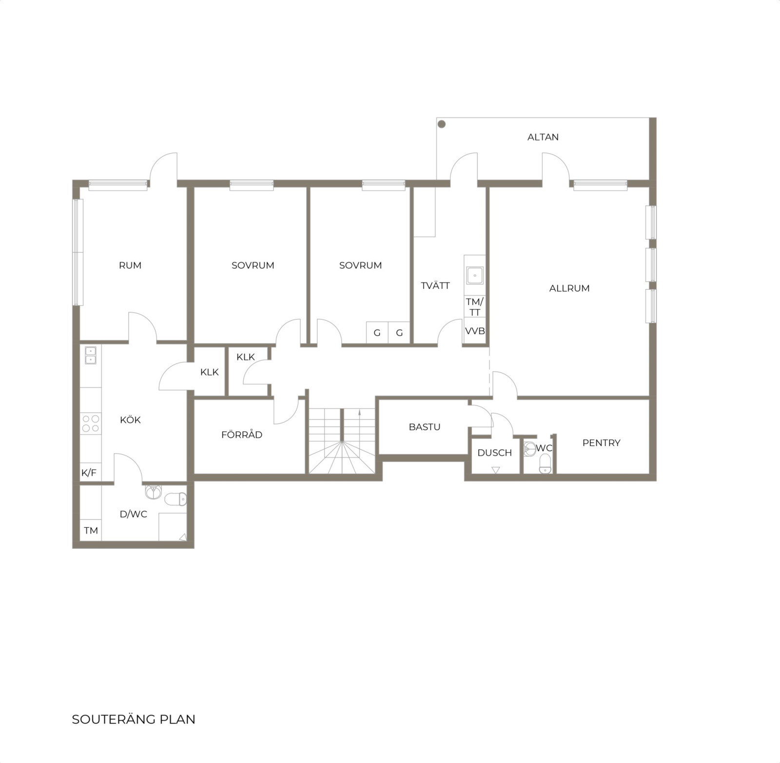 Planritning, souteräng plan Östbovägen 11A