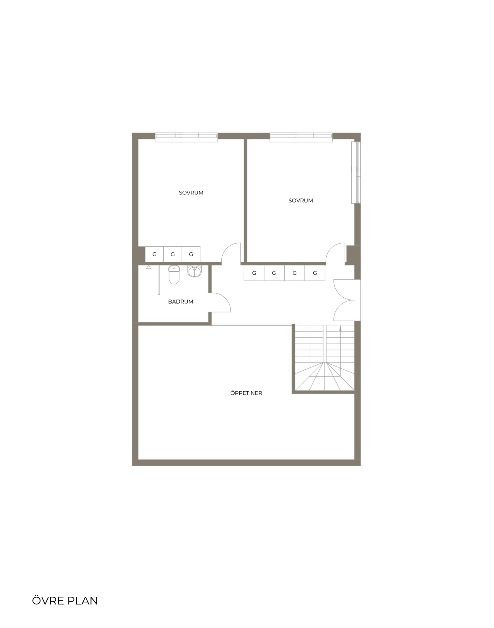 Planritning, övre plan Santararavägen 51