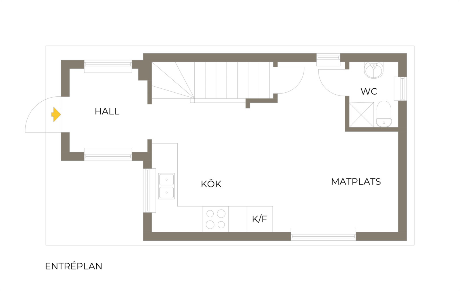 Planritning, lilla huset - entréplan Terrassvägen 11
