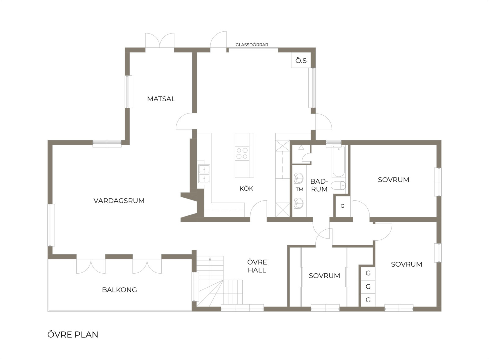 Planritning, övre plan Karlsrovägen 13