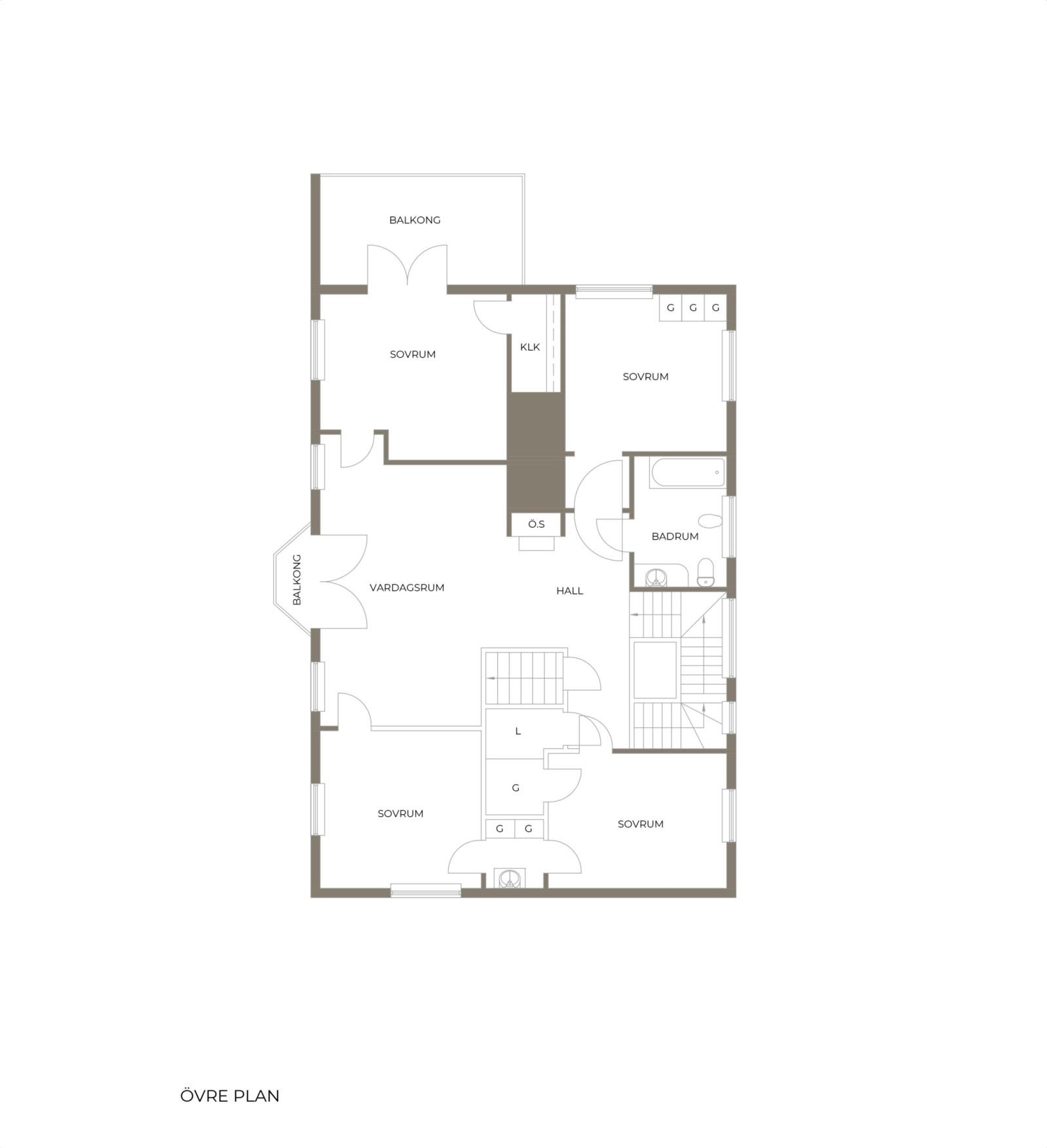 Planritning, övre plan Skeppsvägen 4