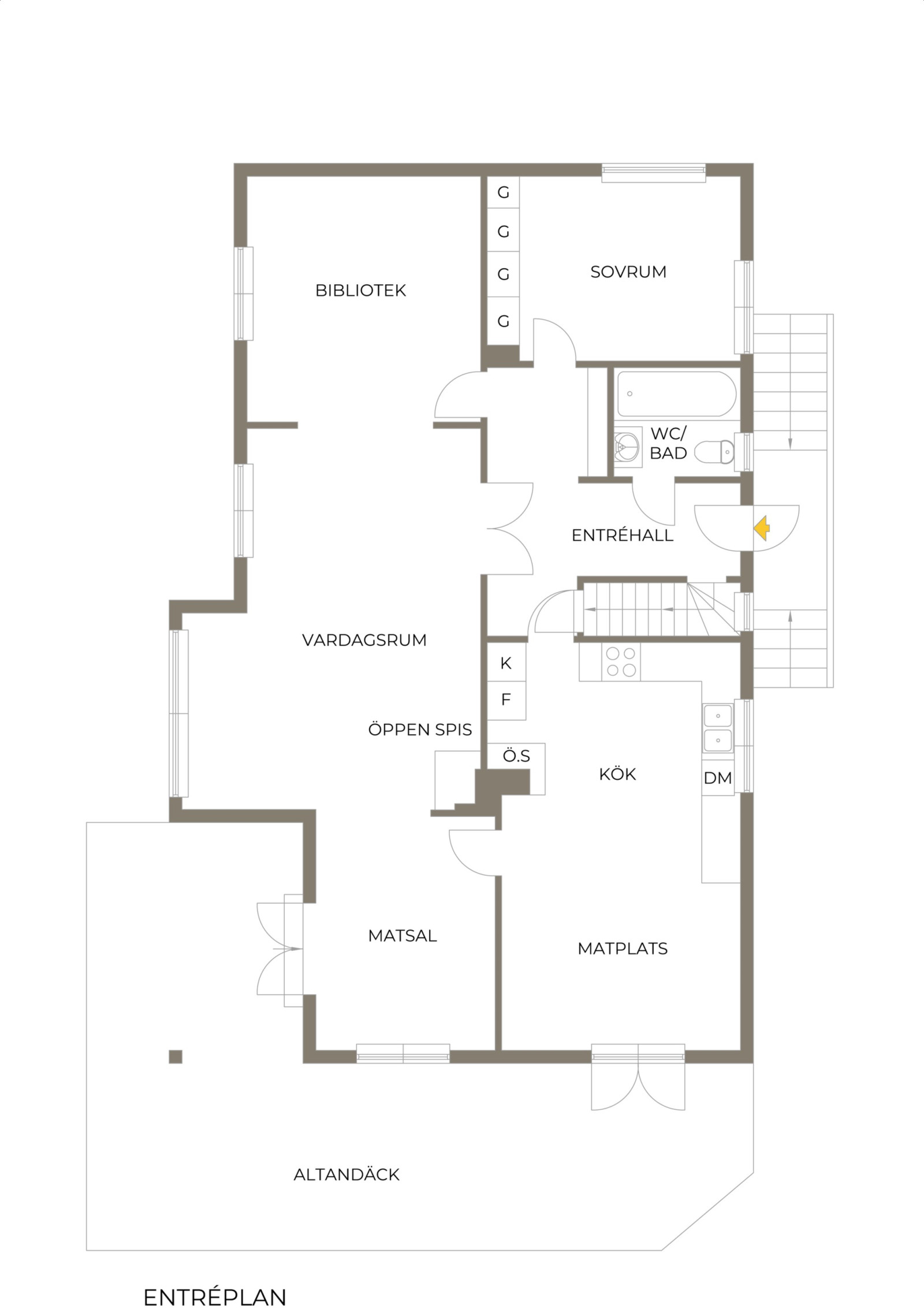 Planritning, entréplan Åsevägen 2