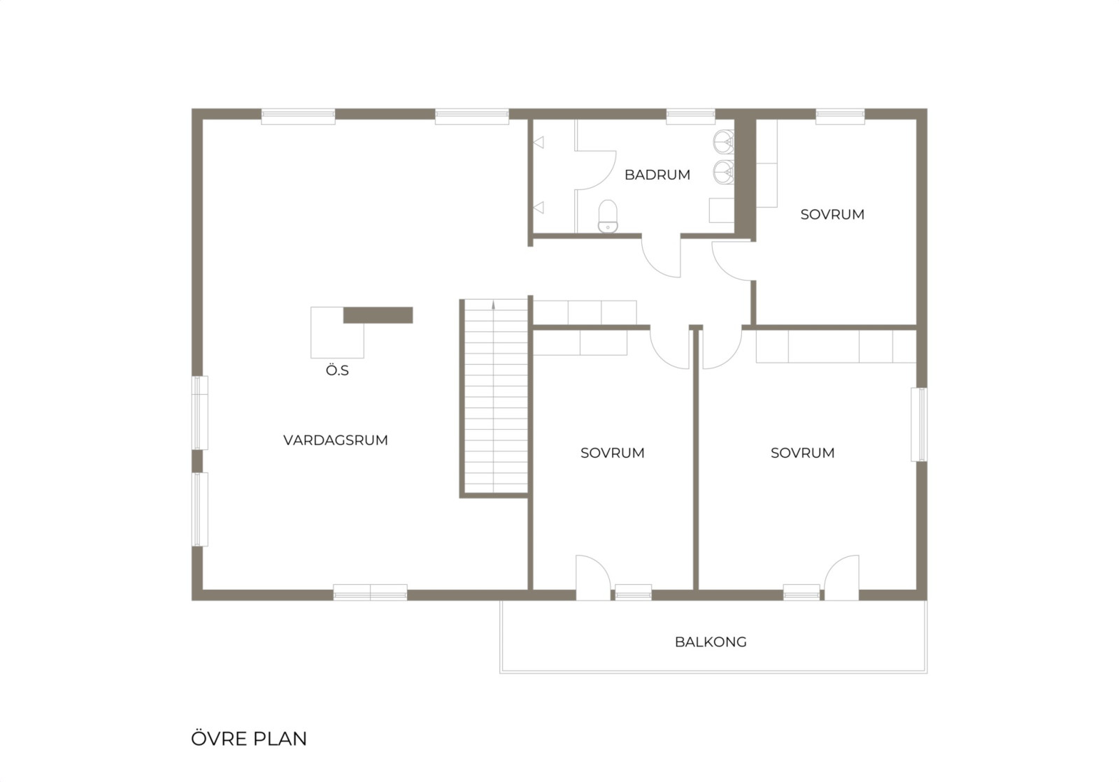 Planritning, övre plan Älgstigen 12