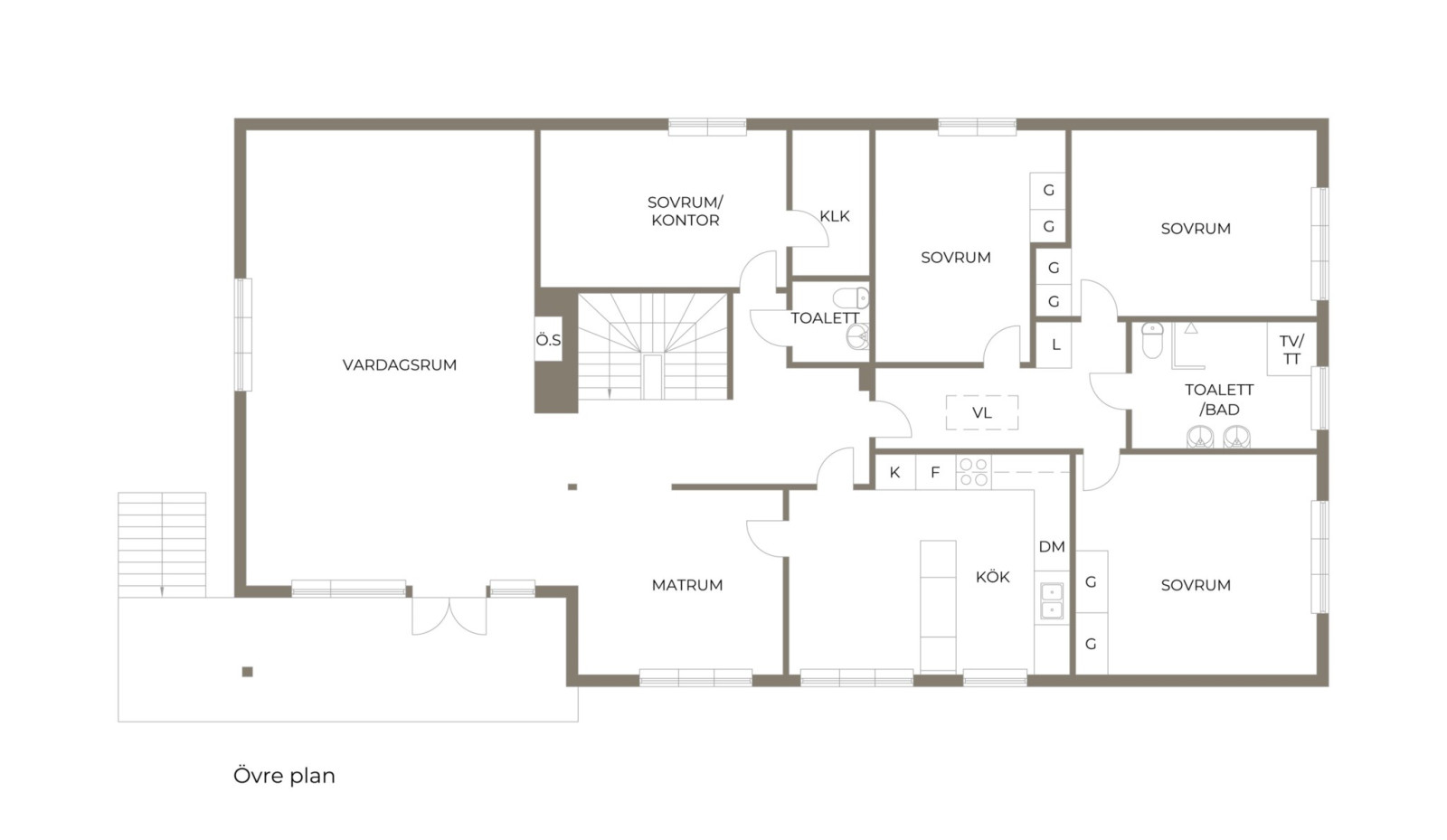Planritning, övre plan Danarövägen 20