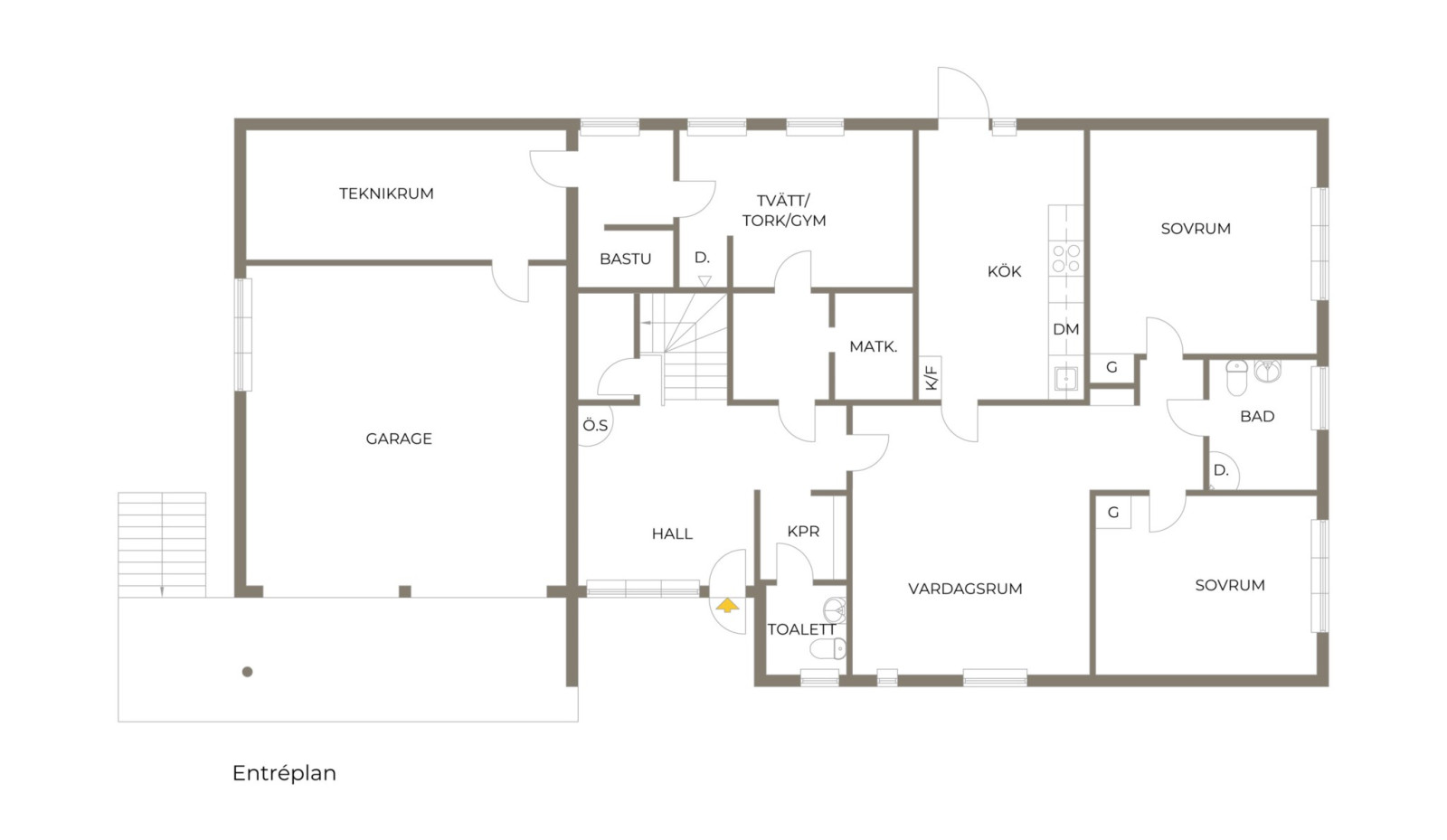 Planritning, entréplan Danarövägen 20