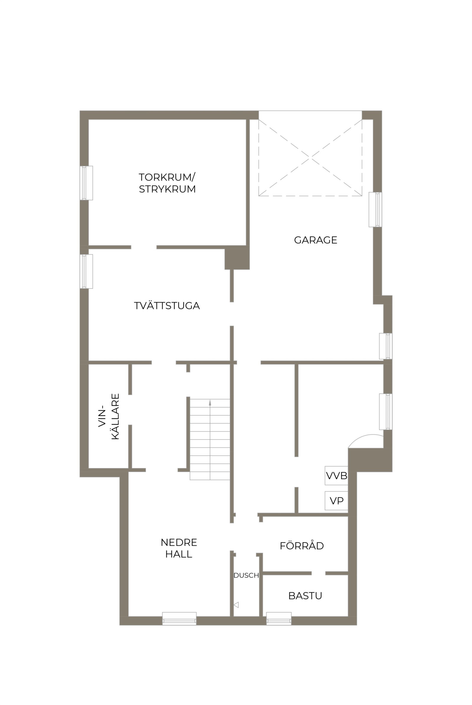 Planritning, källarplan Gamla Kyrkvägen 40