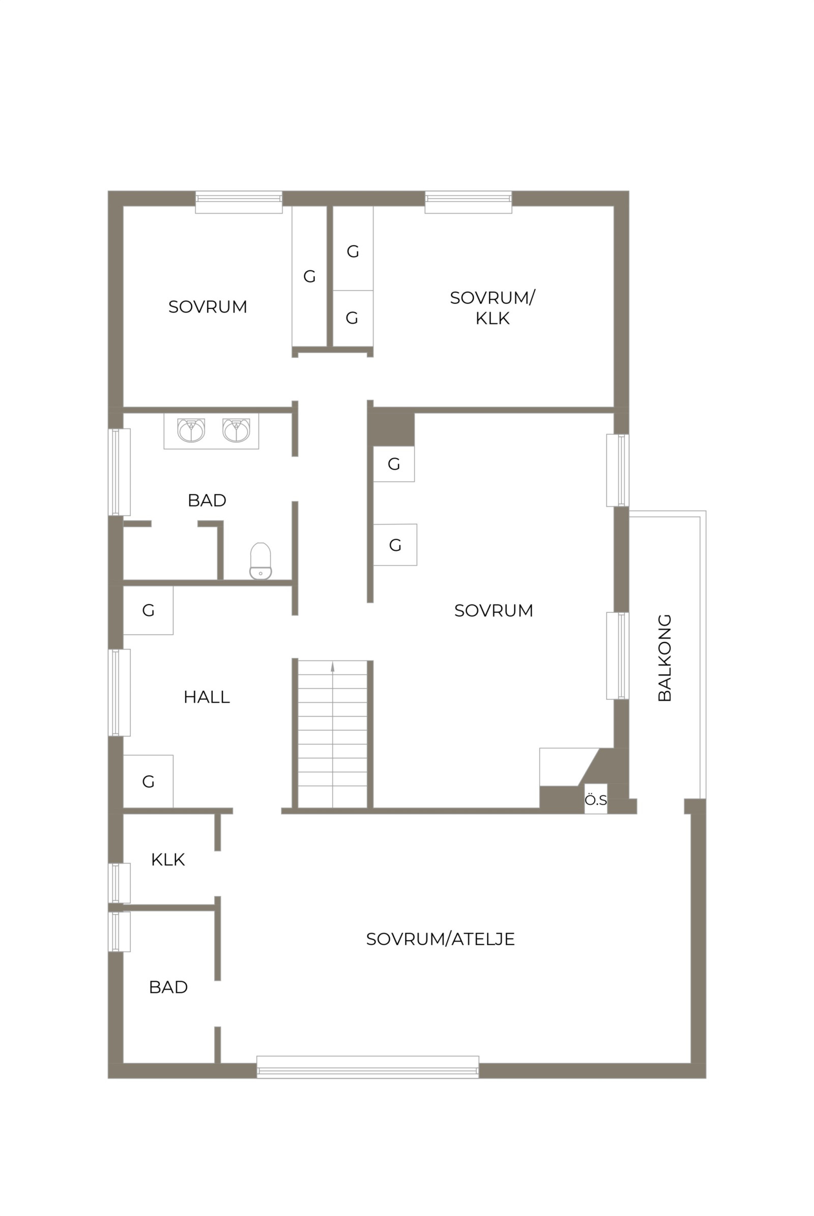 Planritning, övre plan Gamla Kyrkvägen 40