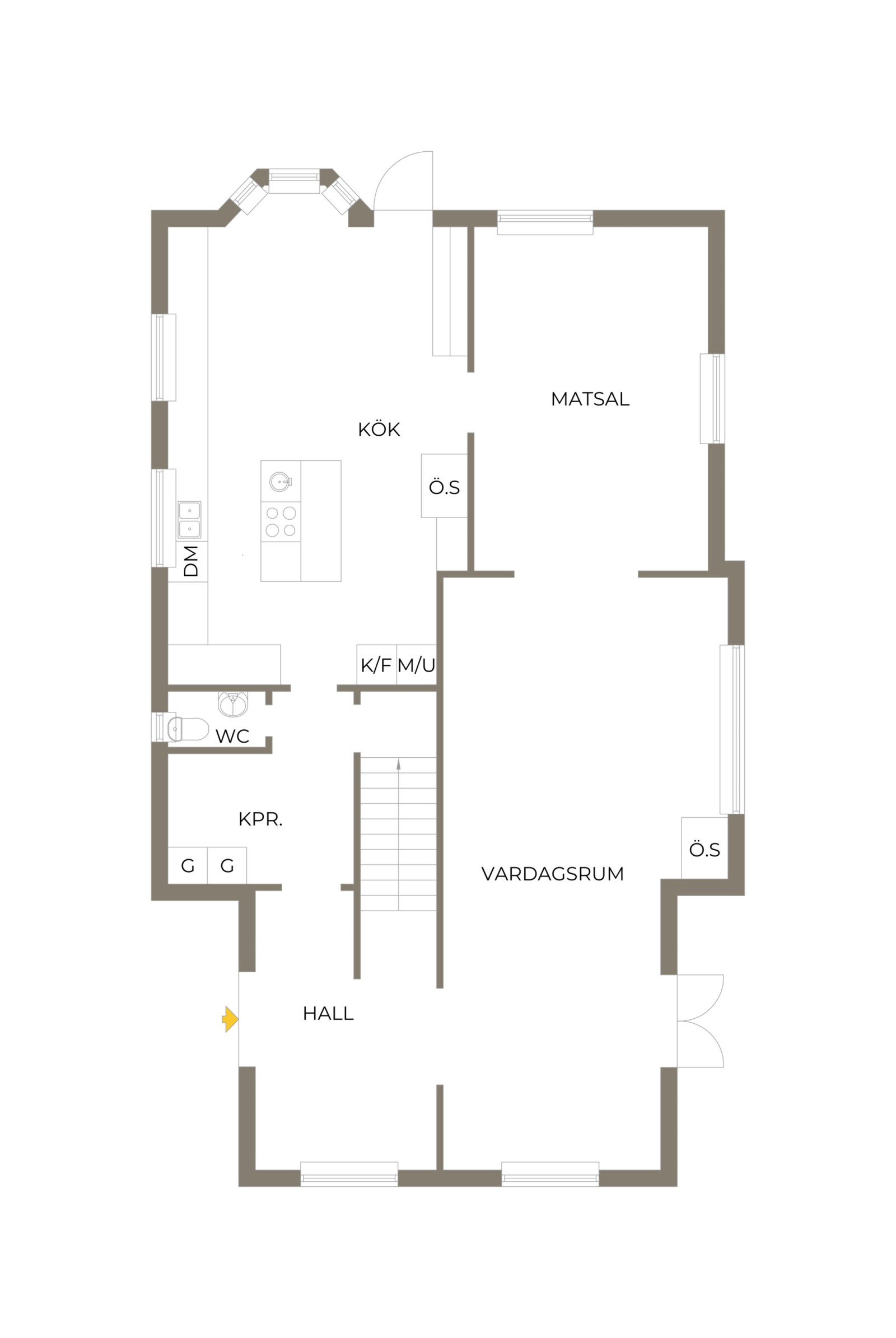 Planritning, entréplan Gamla Kyrkvägen 40