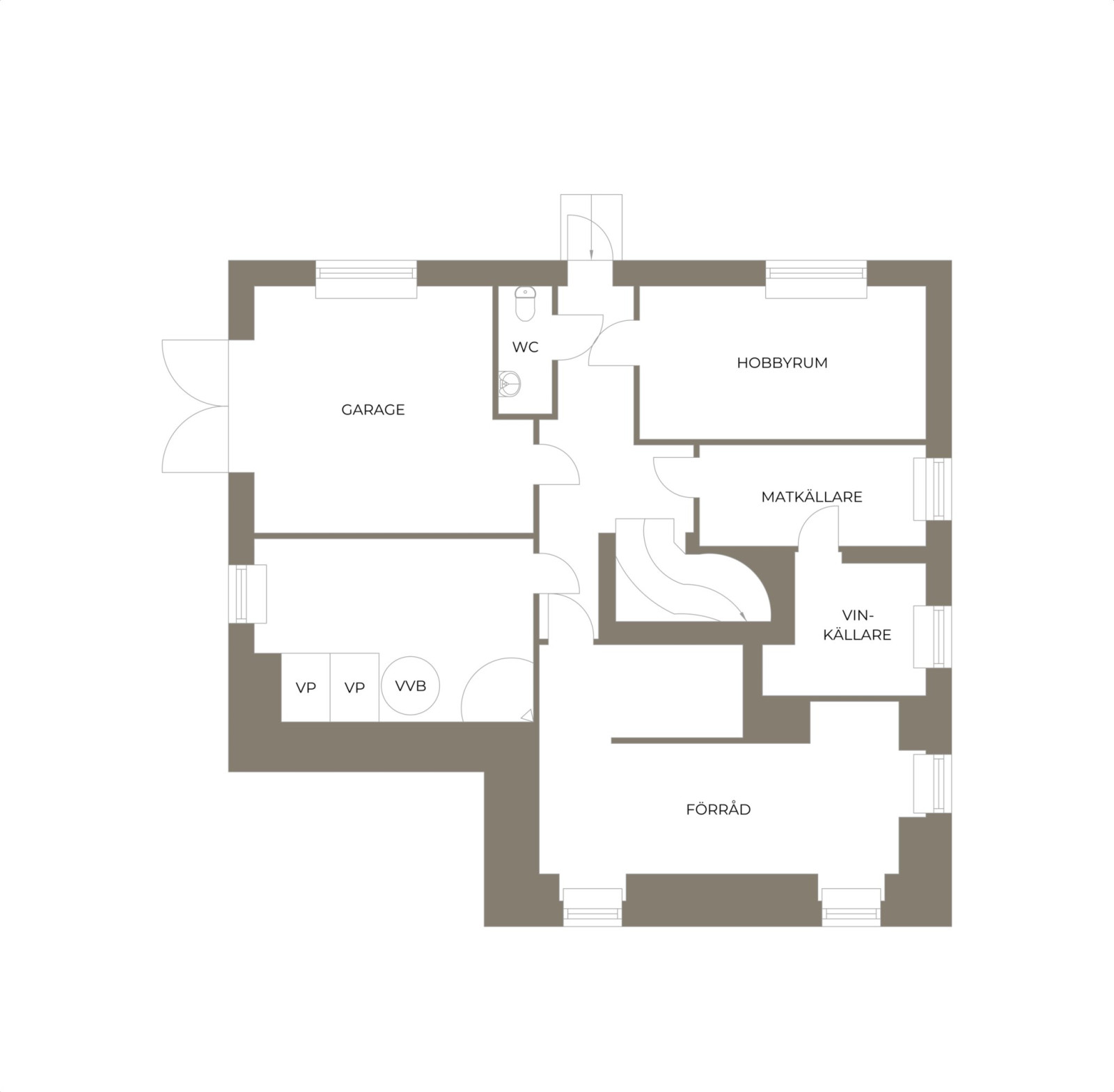 Planritning, källarplan Friggavägen 24