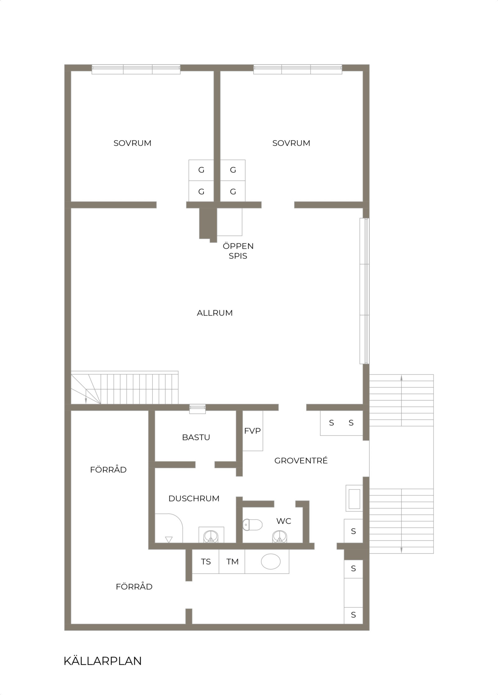 Planritning, souterrainplan Blomsterstigen 19