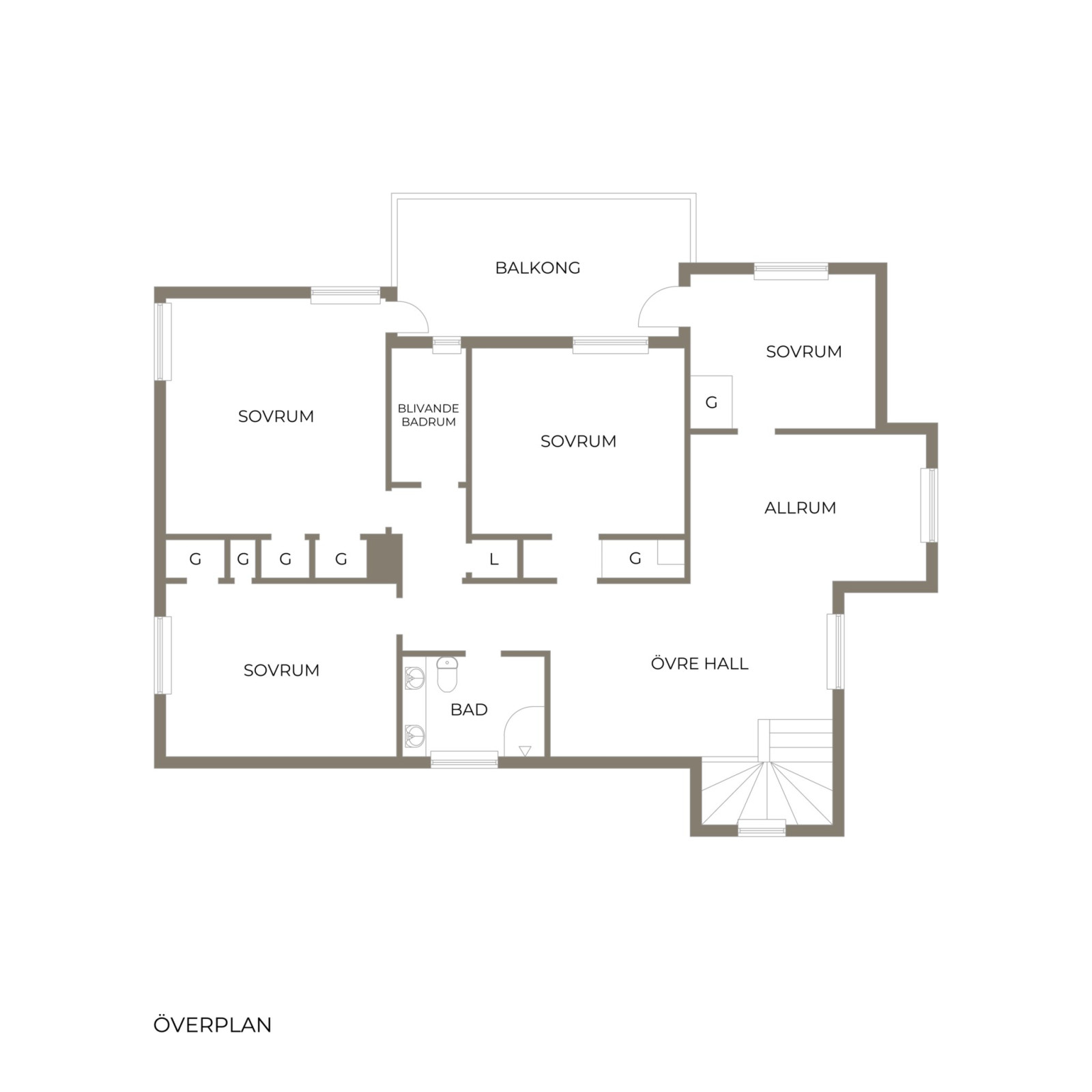 Planritning, övre plan Urdavägen 8