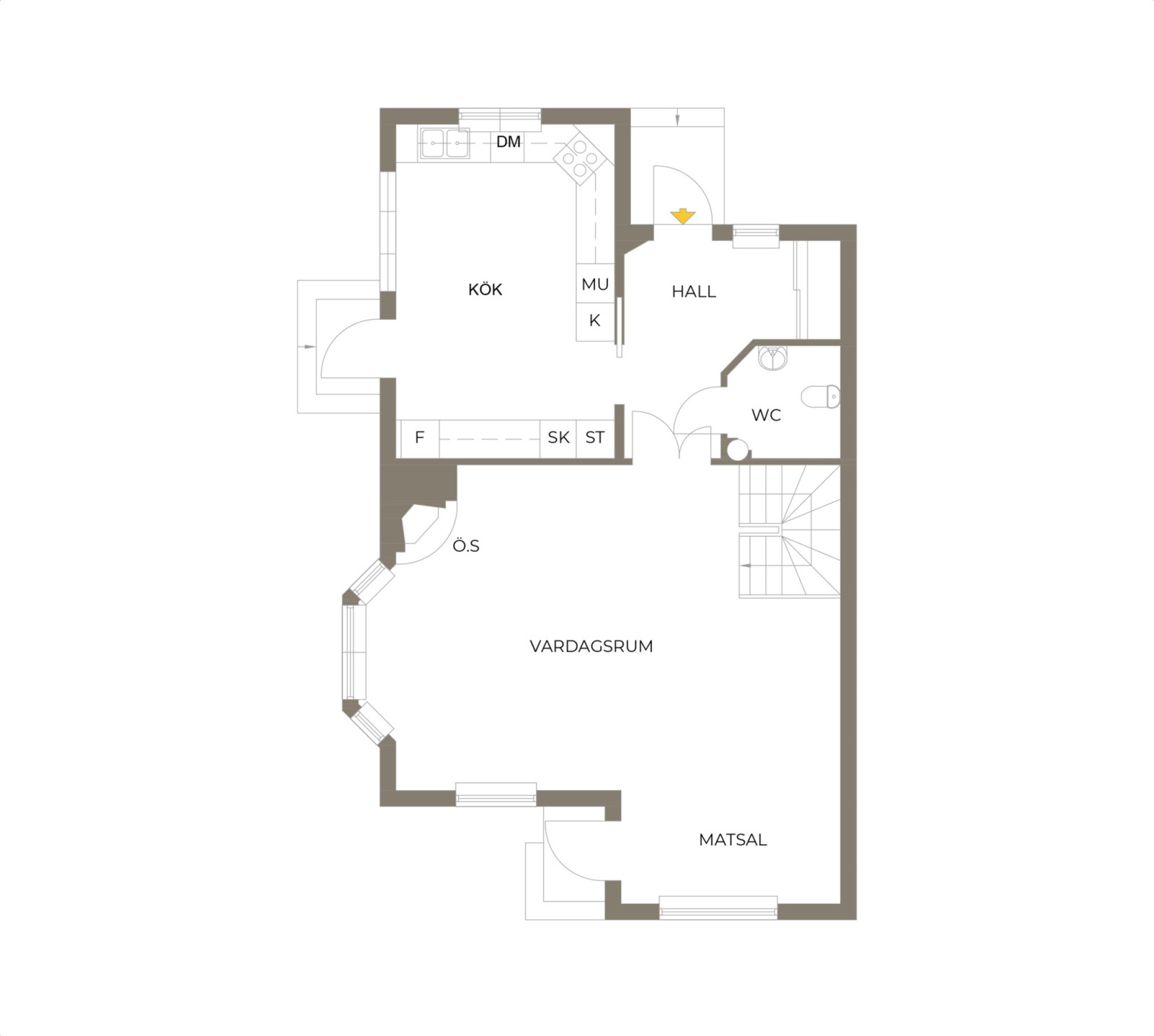 Planritning, entréplan Kevinge Strand 21E