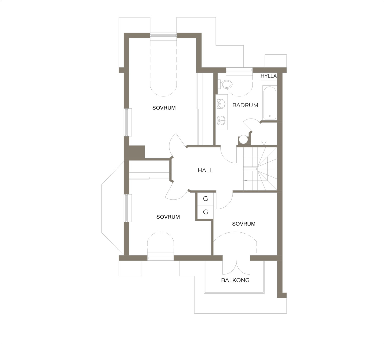 Alternativ planritning, övre plan Kevinge Strand 21E