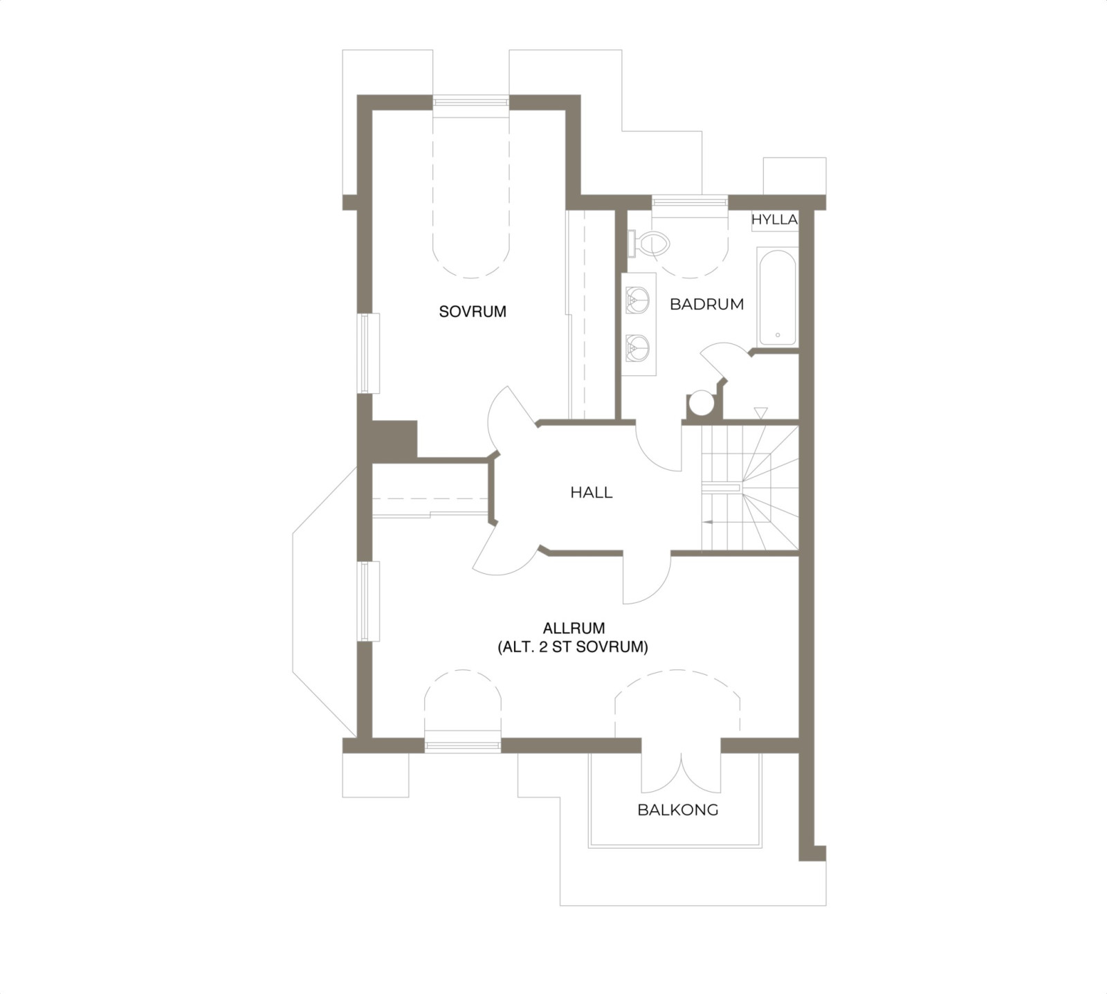 Planritning, övre plan Kevinge Strand 21E