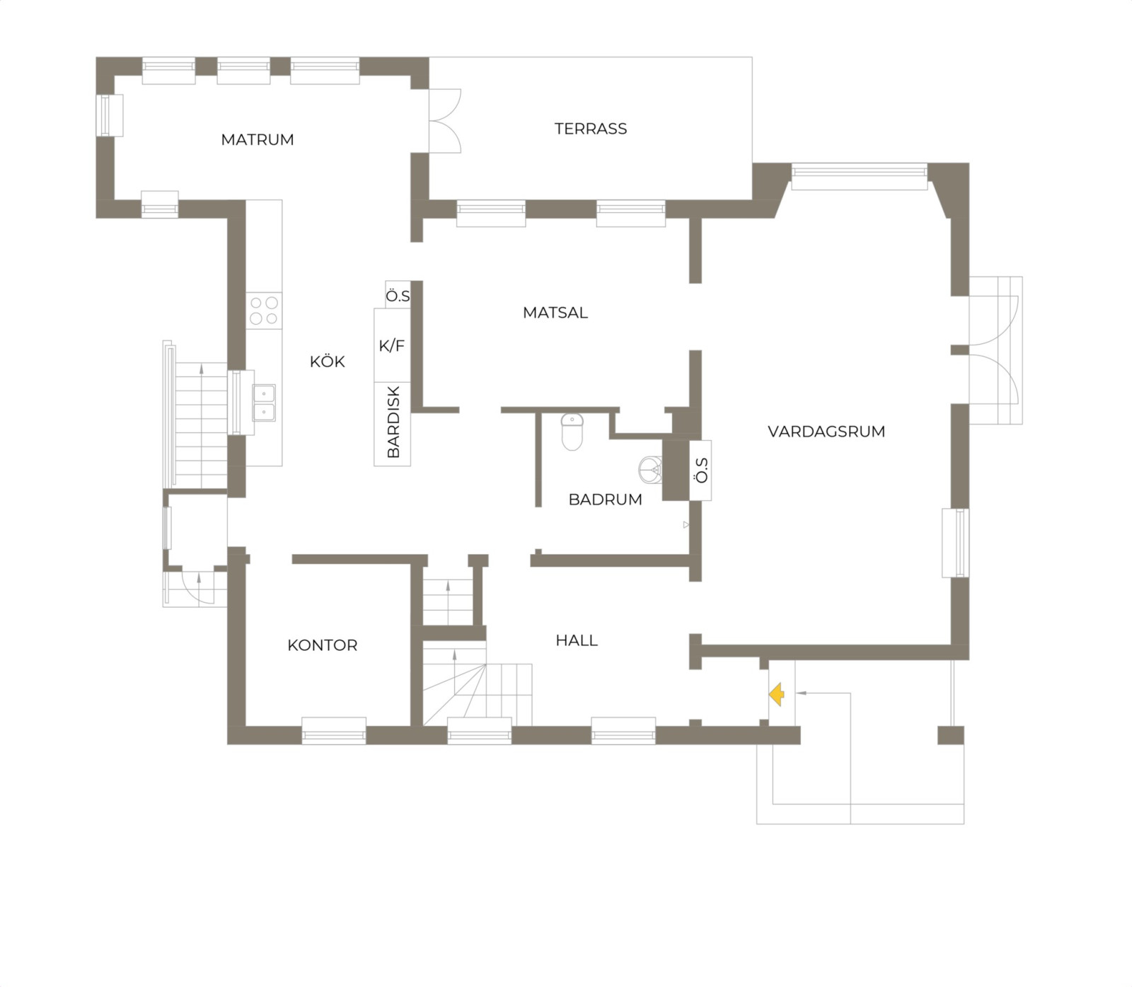 Planritning, entréplan Fenjavägen 5