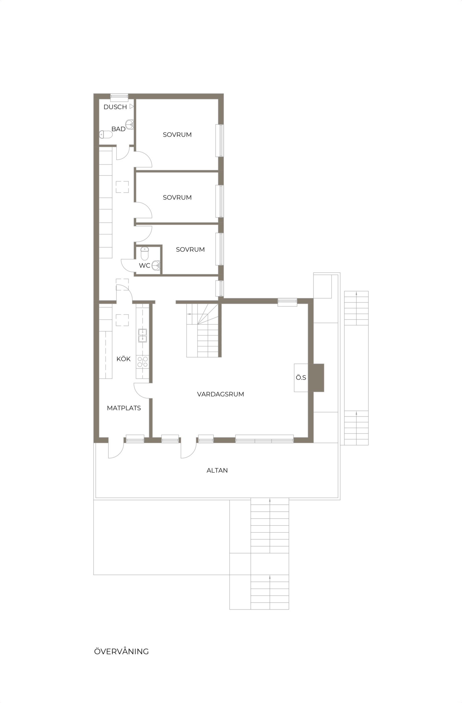 Planritning, övre plan Kungsvägen 25