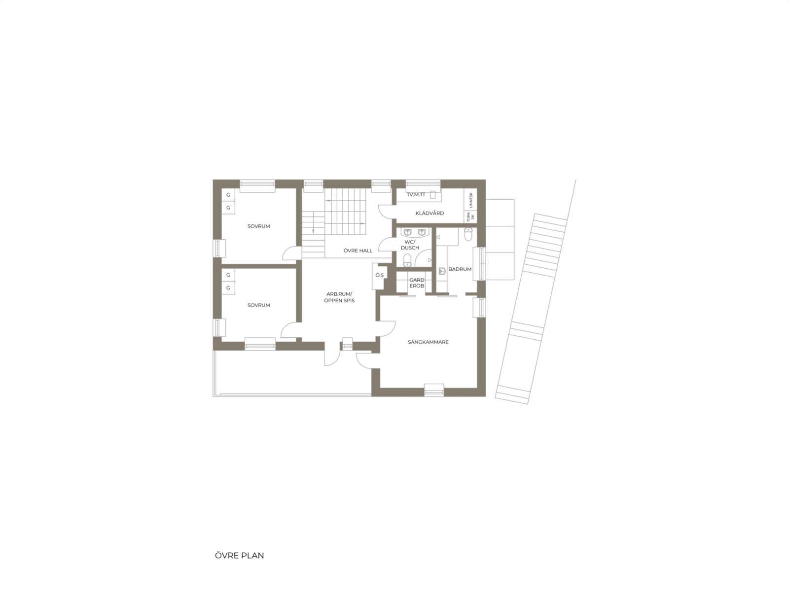 Planritning, övre plan Kungsvägen 6