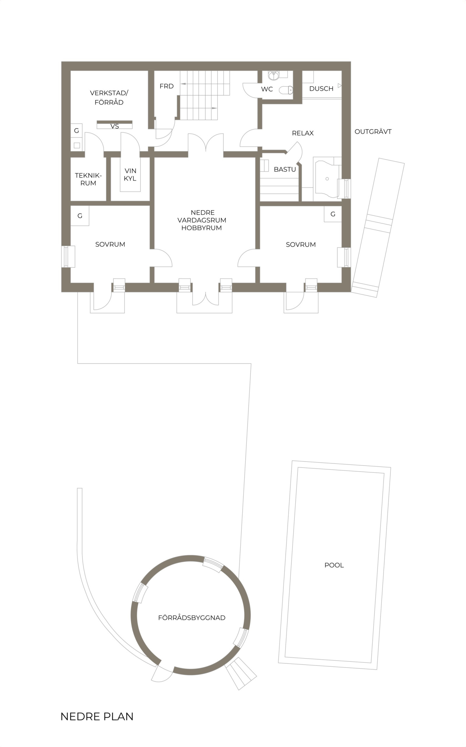 Planritning, nedre plan Kungsvägen 6