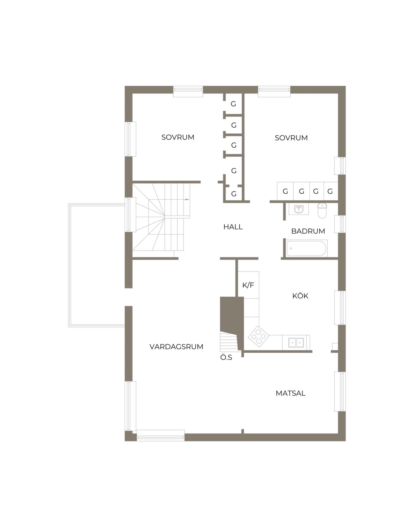 Planritning, övre plan Skogsviksvägen 18