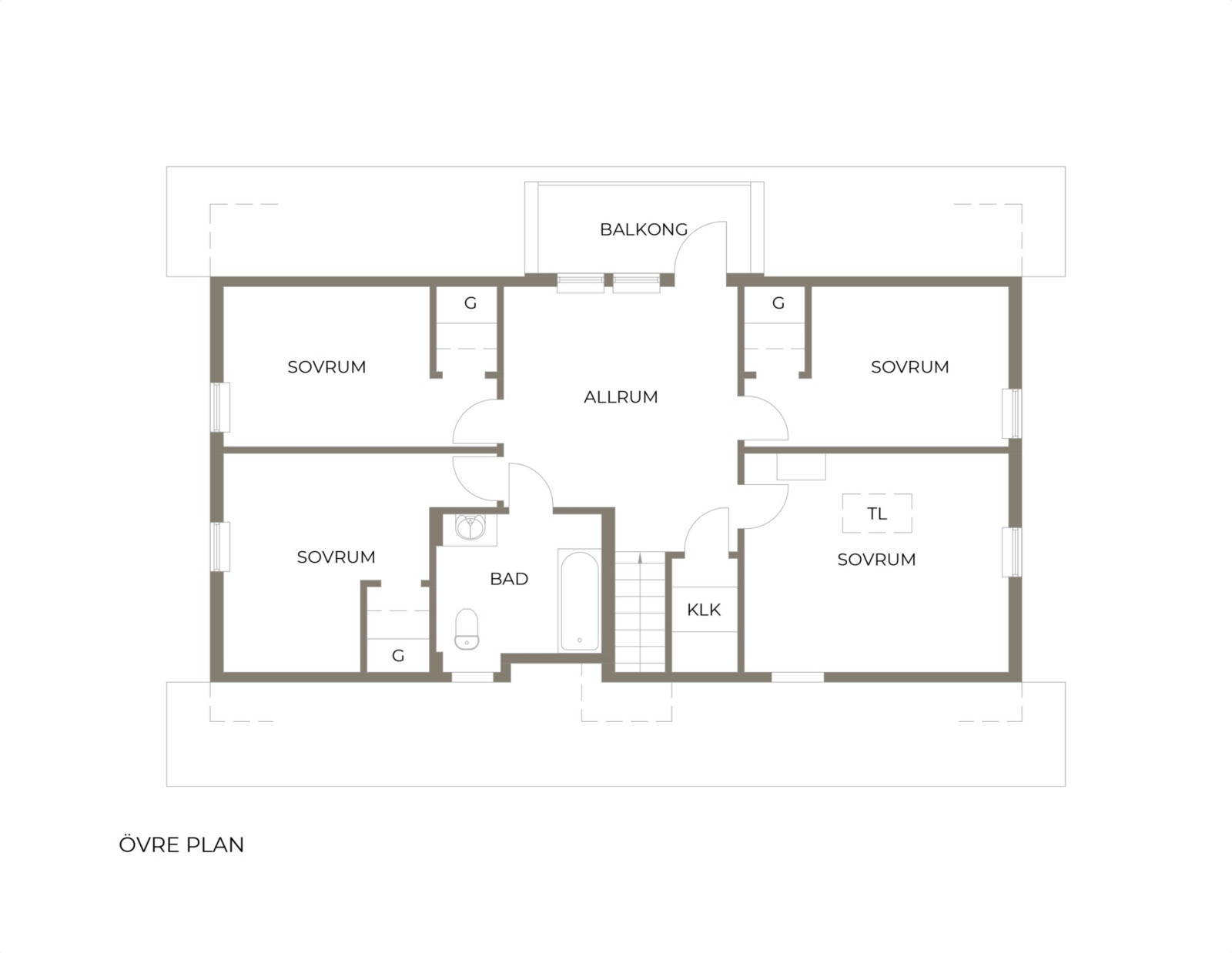 Planritning, övre plan Ellavägen 3B