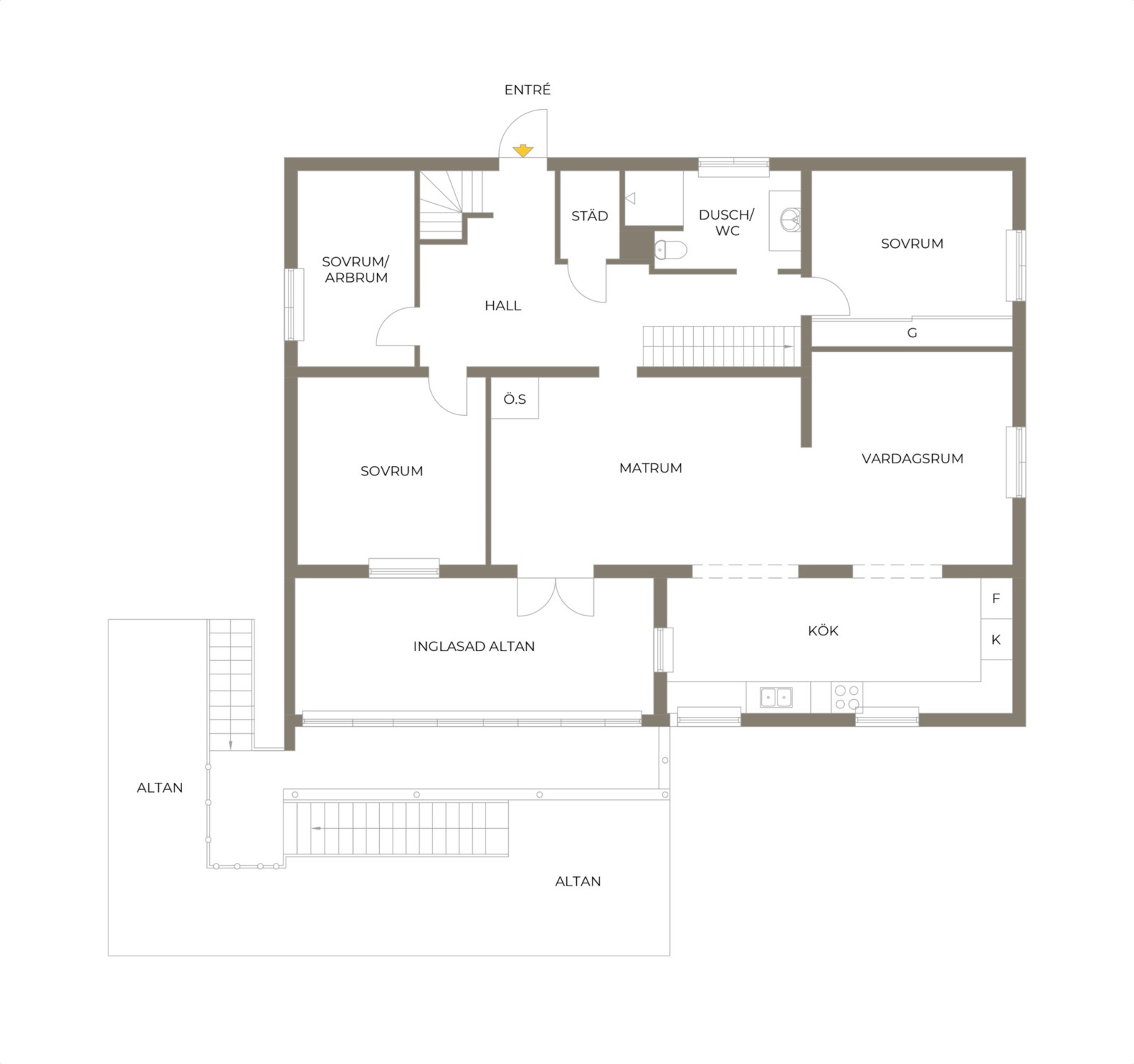 Planritning, entréplan Noragårdsvägen 37
