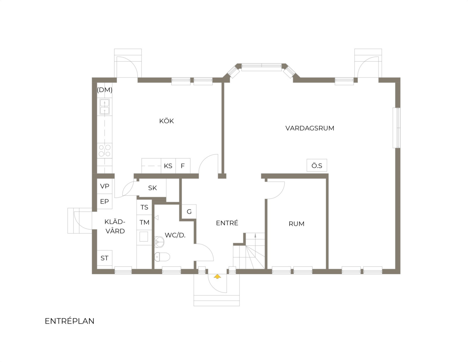 Planritning, entréplan Ellavägen 3B