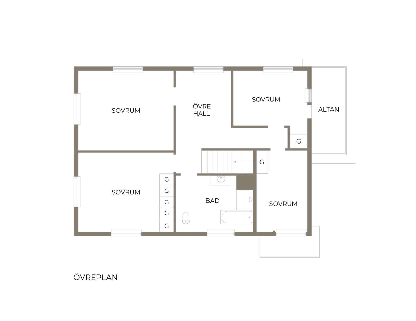 Planritning, övre plan Agnevägen 7