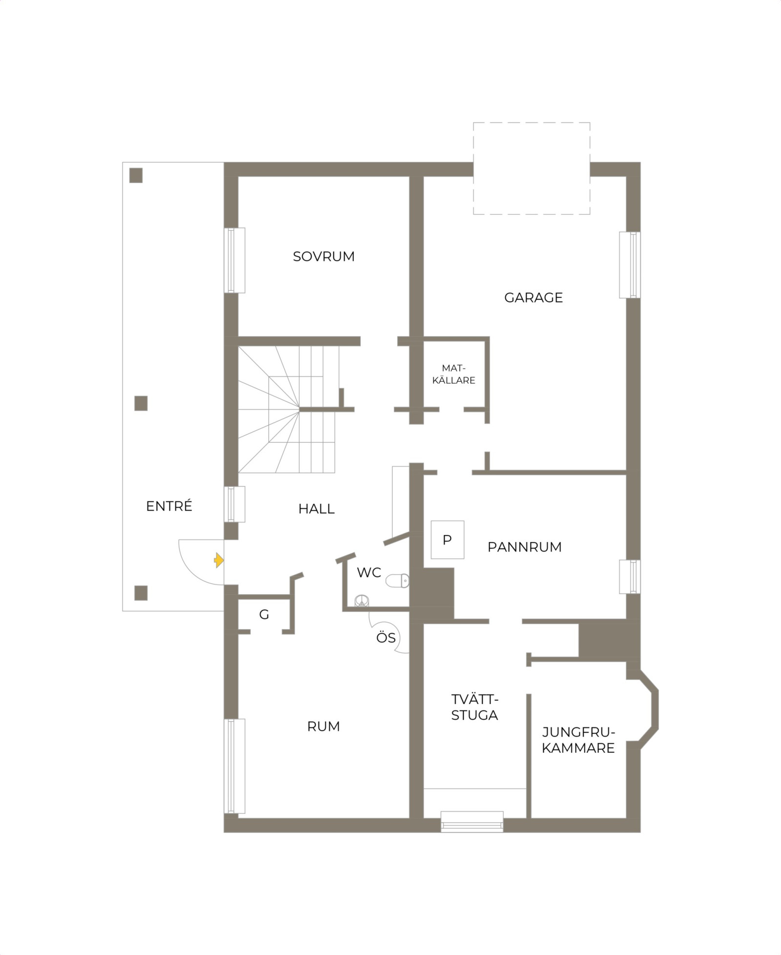 Planritning, entréplan Skogsviksvägen 18